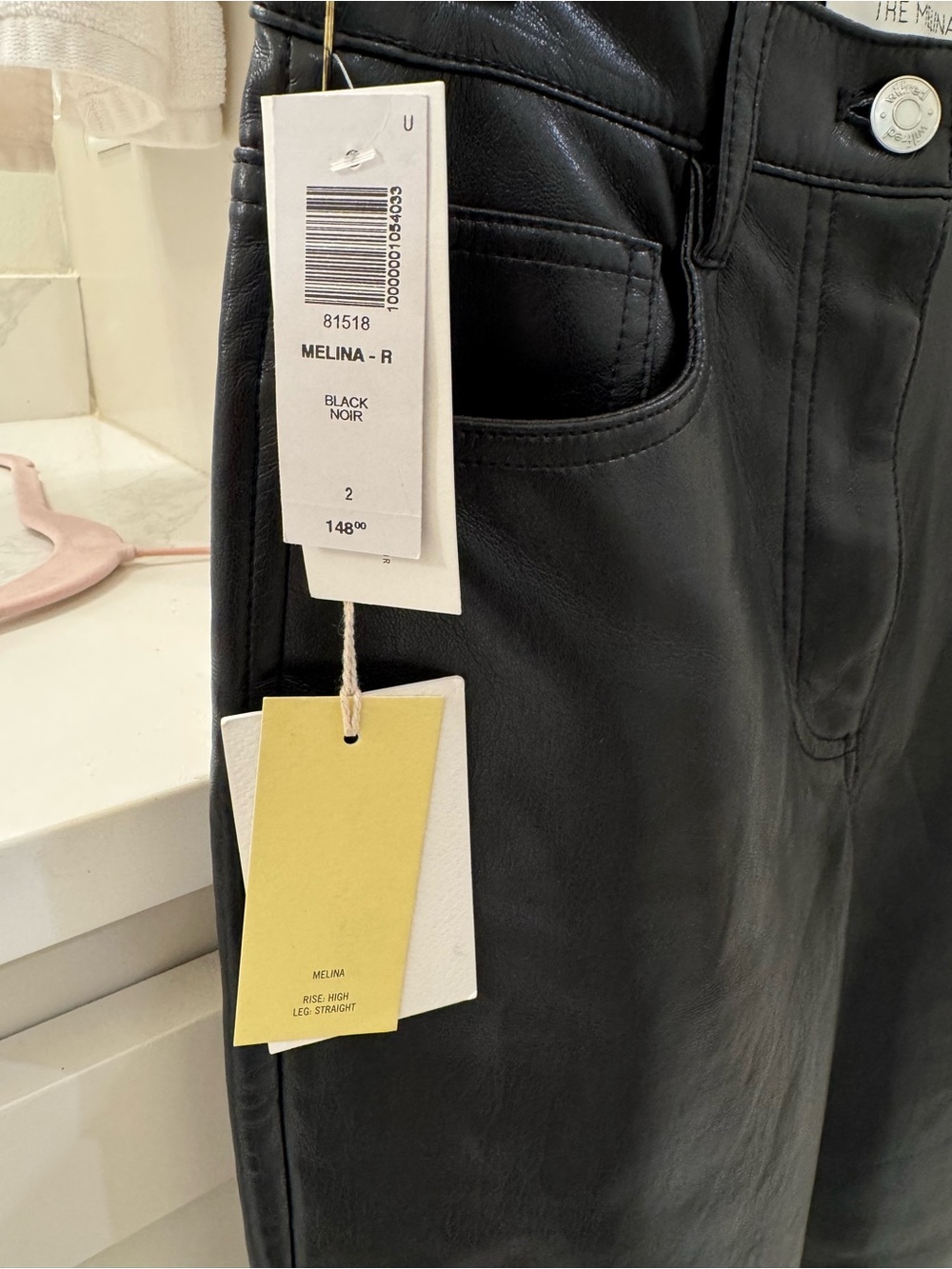 Melina Aritzia Black Faux Leather High-Rise Straight Pants